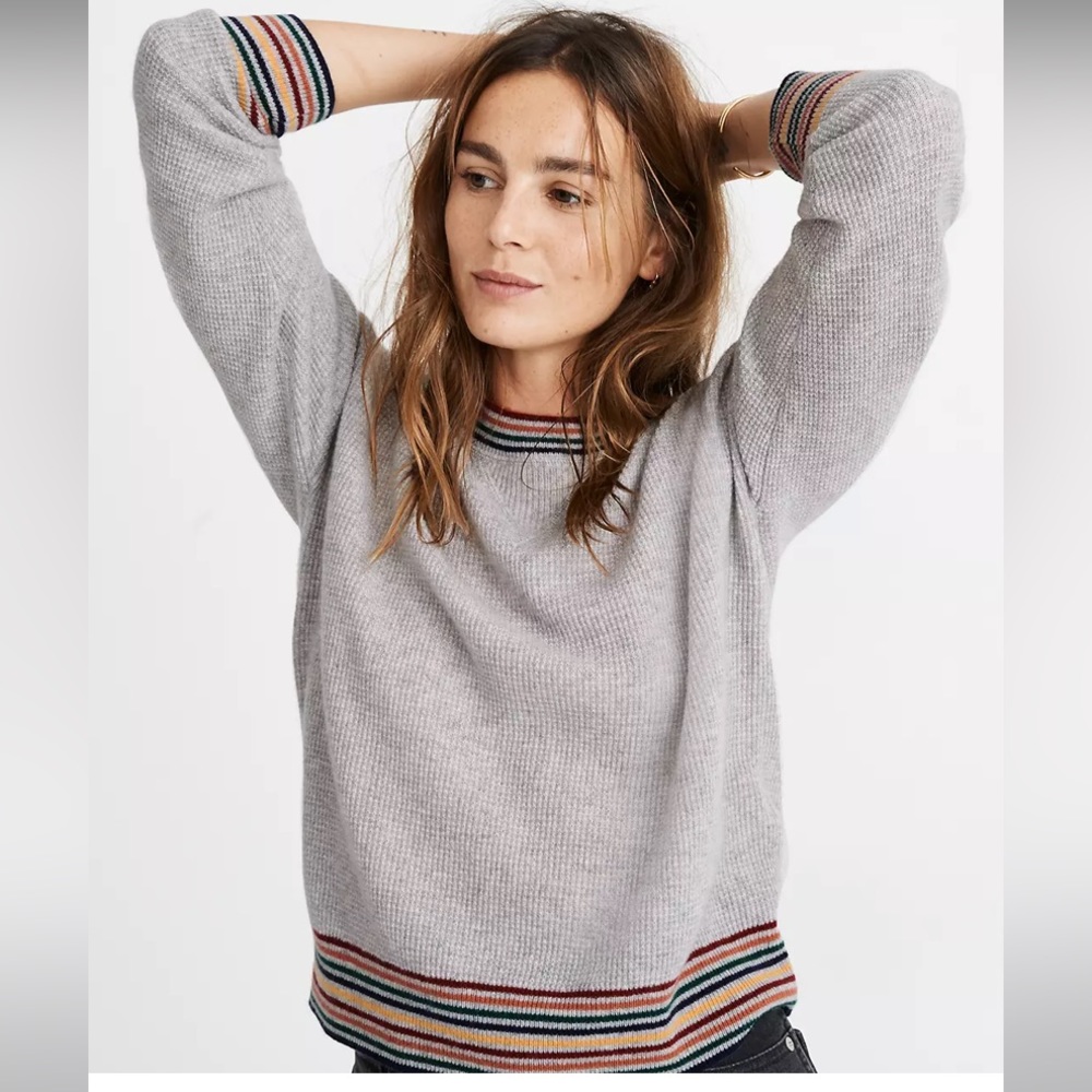 Madewell Rainbow Trim Cashmere Waffle Knit Sweater XS